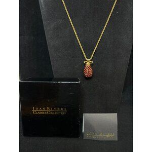 Joan Rivers Gold Tone Rope Chain Necklace With Red Rhinestone Egg Pendant (4194)